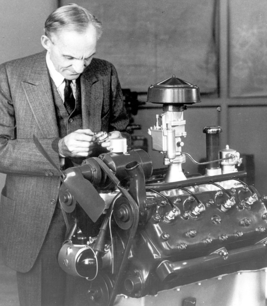 Henry Ford with the 1932 V 8 engine The Henry Ford RESIZED 1