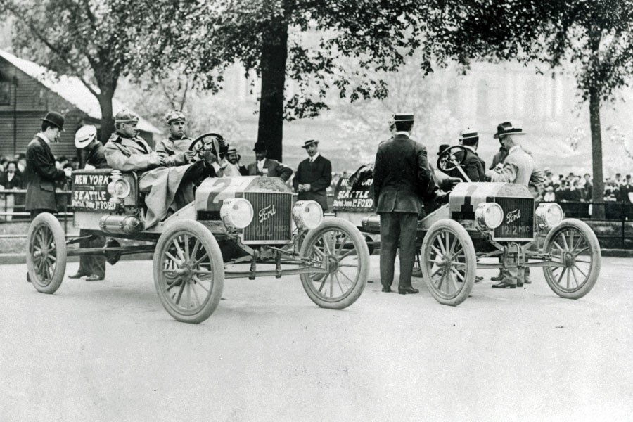 Cars mustering for the Ocean to Ocean race in 1909 Ferens Collection 1