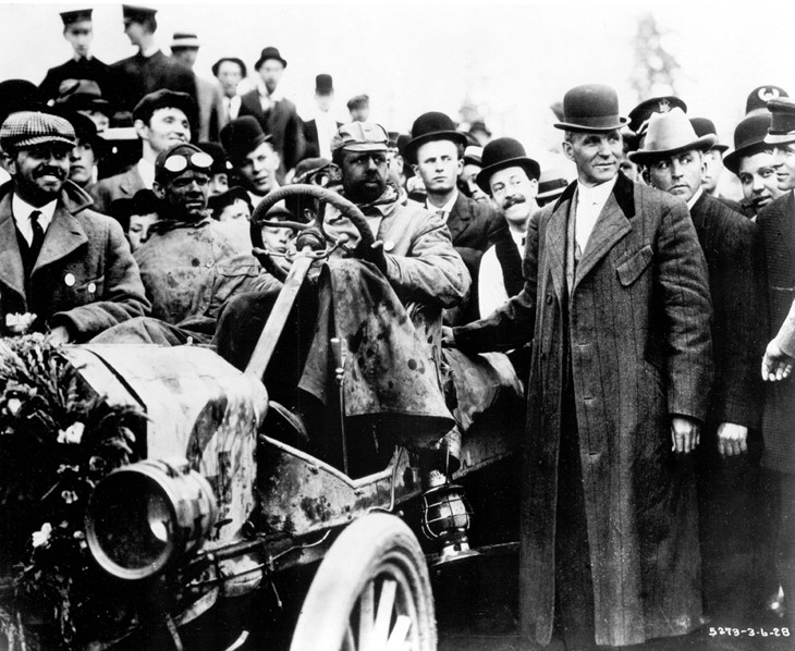 Henry Ford greets the Model T number 2 as it finishes the race in Seattle Ferens Collection 5