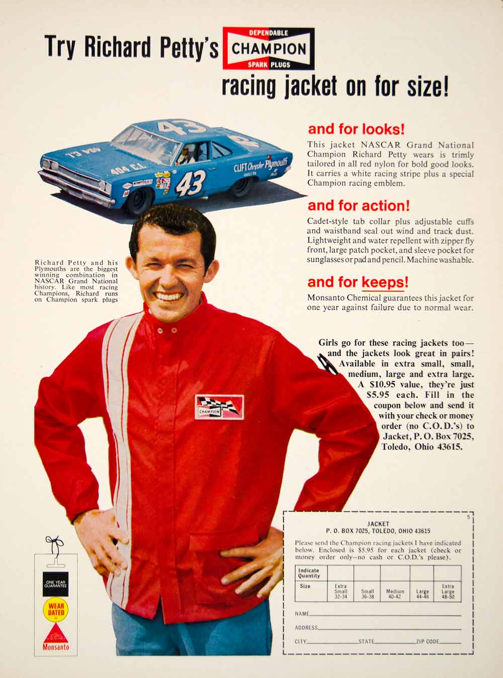 Richard Petty promoting Champion spark plugs racing jacketjpg