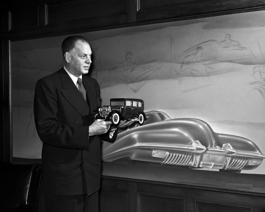 Harley Earl holding the first model he designed for General Motors GM Archive RESIZED 1