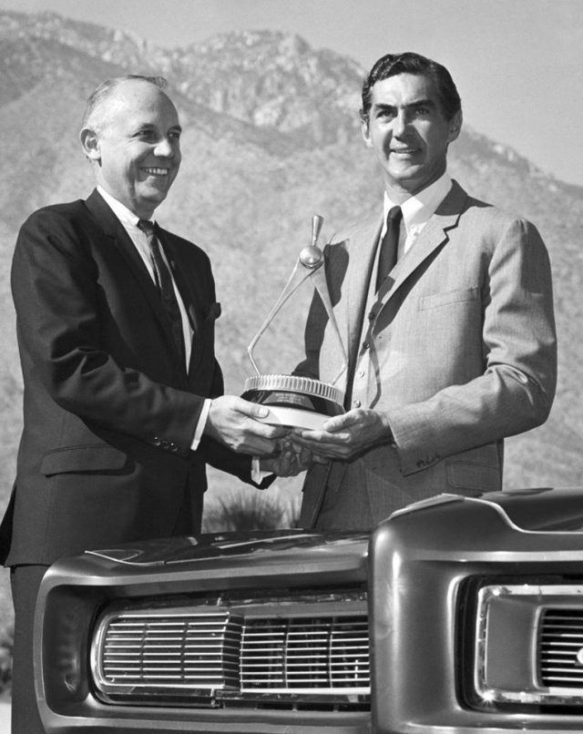 John DeLorean accepts the Motor Trend Car of the Year award 1968 MotorTrend 8