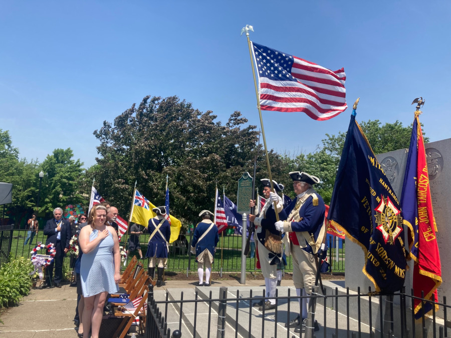 As part of the citys 100th anniversary celebration 3 new markers were added to the grave of Col John Francis Hamtramck at Veterans Memorial Park RESIZED 2