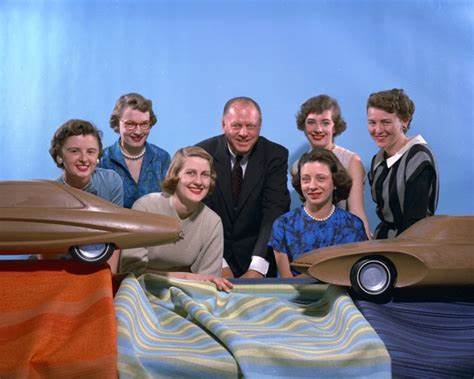 The Damsels of Design w Harley Earl 1950s Ruth Glennie is second from left GM Archives 1