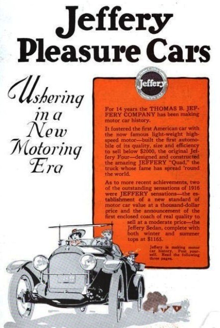 A 1916 ad for Jeffery pleasure cars Chrysler Archives