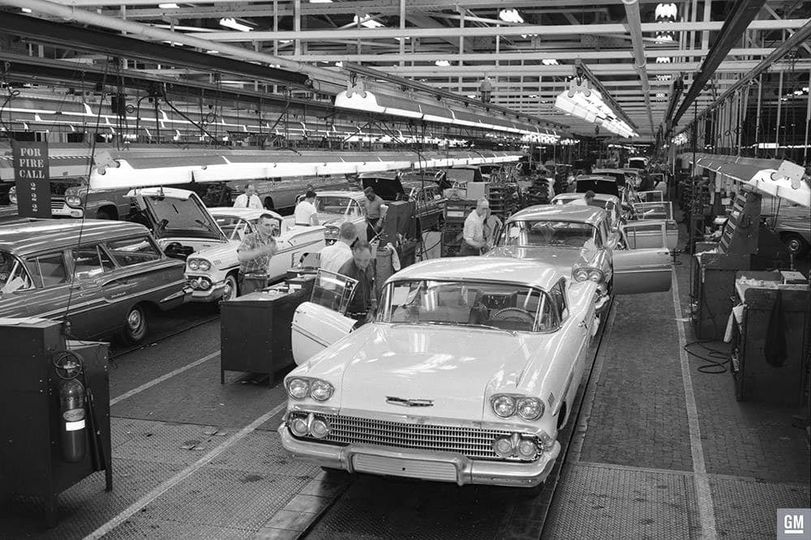1958 Chevrolet Impala assembly line GM Media Archives 1