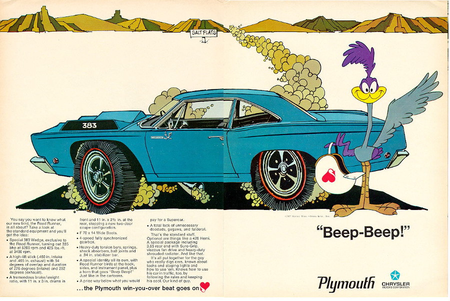 Plymouth Roadrunner 1968 ad Chrysler Robert Tate Collection RESIZED 3