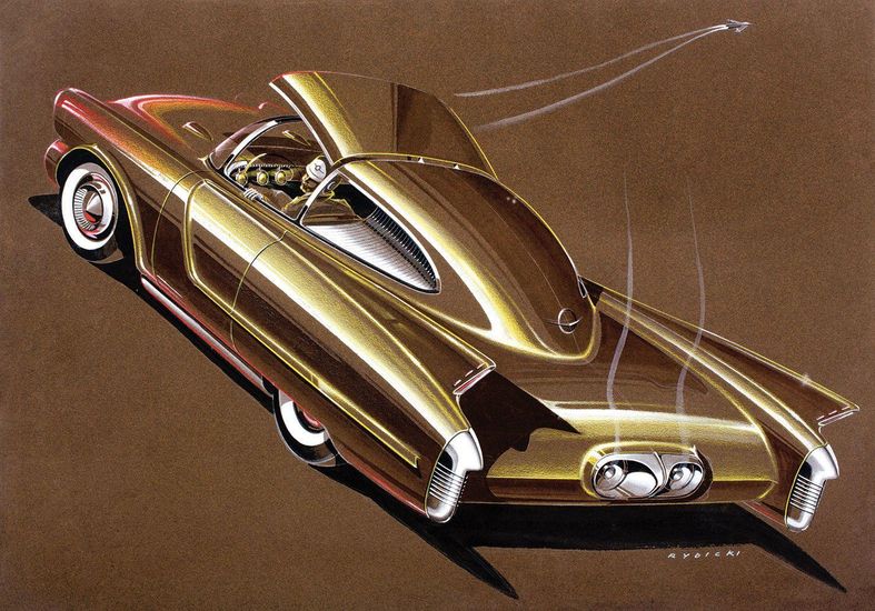 1954 Oldsmobile Cutlass show car design sketch by Irvin Rybicki GM Media Archives 1