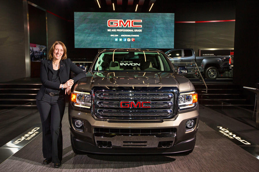 Helen Emsley with a GMC Canyon truck GM Media Archives 4