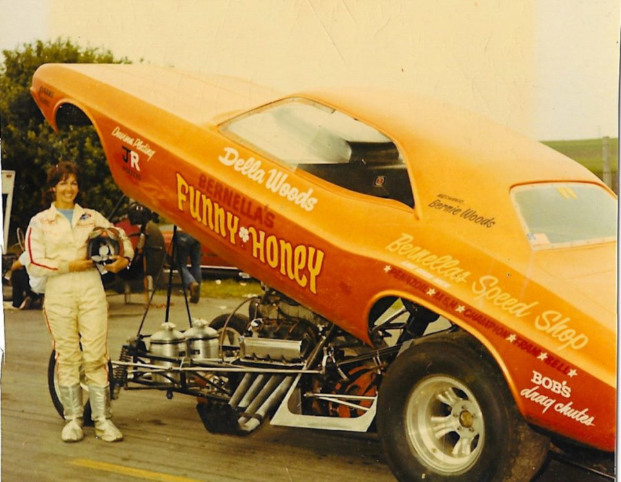 Della Woods with her Dodge Challenger funny car News Dodge Garage RESIZED 3