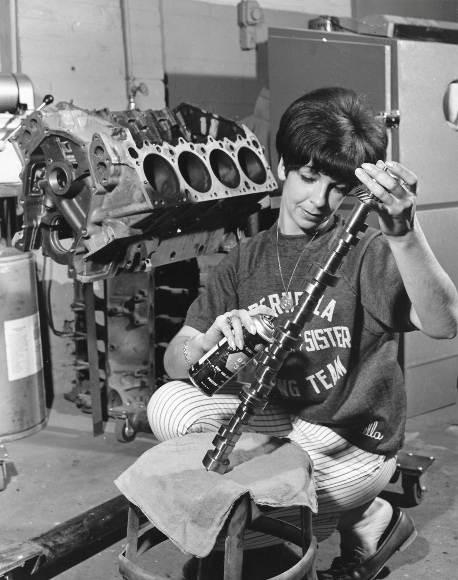 Early days of Della Woods working on an engine Chrysler Archives CROPPED AND RESIZED 2