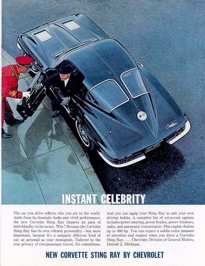1963 Corvette - "Instant Celebrity" advertising.