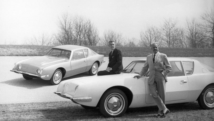 Two Studebaker vehicles with Raymond Loewy standing with Sherwood Egbert Curbside Classic RESIZED 3