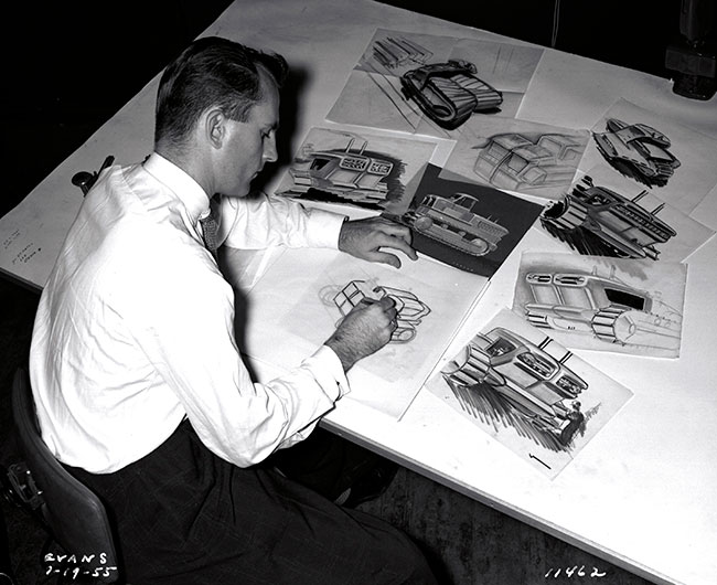 Chuck Jordan designing the GM Euclid Tractor in 1955 GM Archives 1