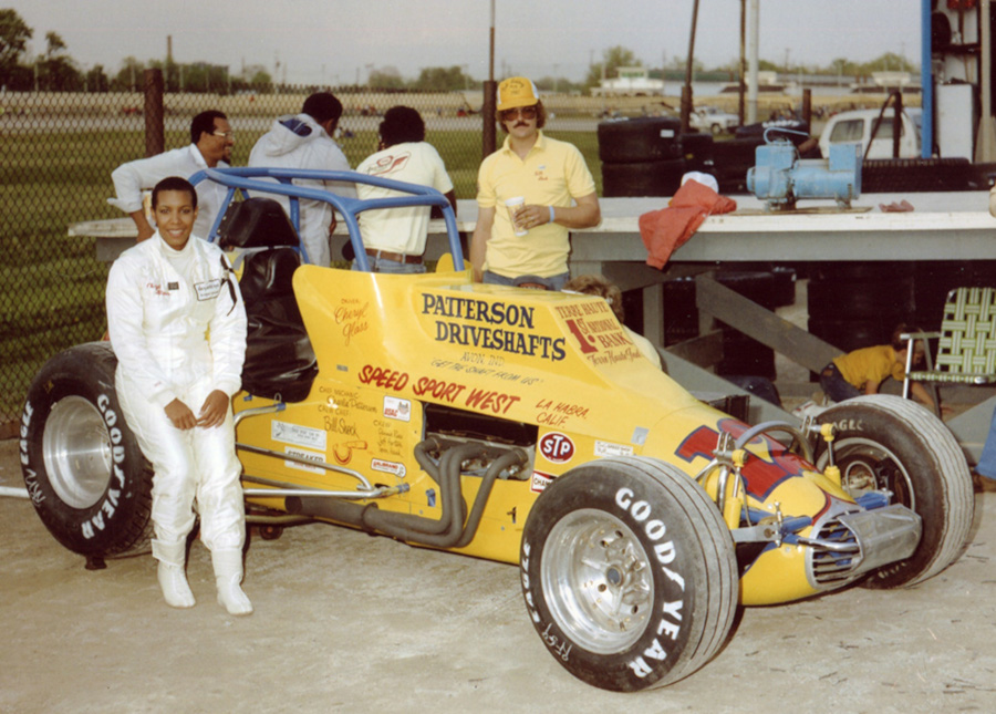 Cheryl Linn Glass sitting on sprint car 1982 Road and Track RESIZED 4