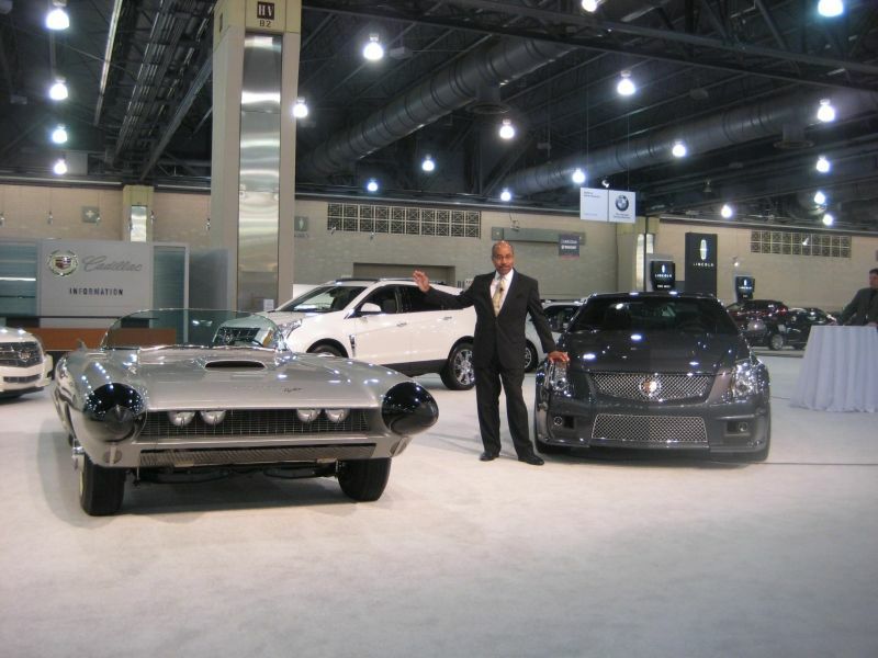 Ed Welburn pictured with 1959 Cadillac Cyclone and Cadillac CTS V coupe GM Media Archives 7