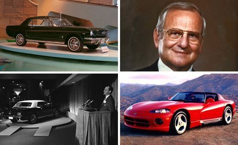 Lee Iacocca collage including Ford Mustang and Dodge Viper CarandDriver.com 8