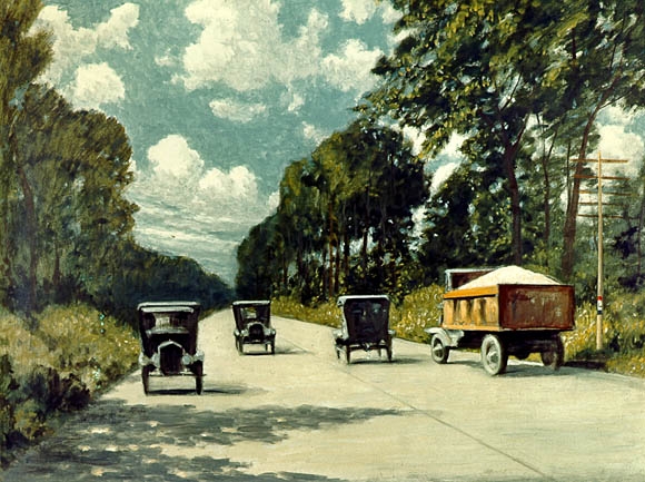Lincoln Highway color painting by Carl Rakeman 1
