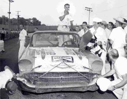 Joe Lee Johnson in his winning 1957 Chevy convertible 9