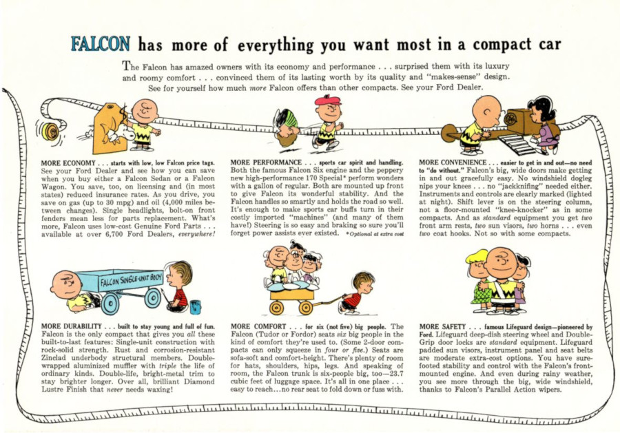 Color Ford Falcon ad featuring the Peanuts Gang Ford Motor Company Archives RESIZED 3