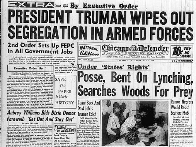 Newspaper headline of end of army segregation